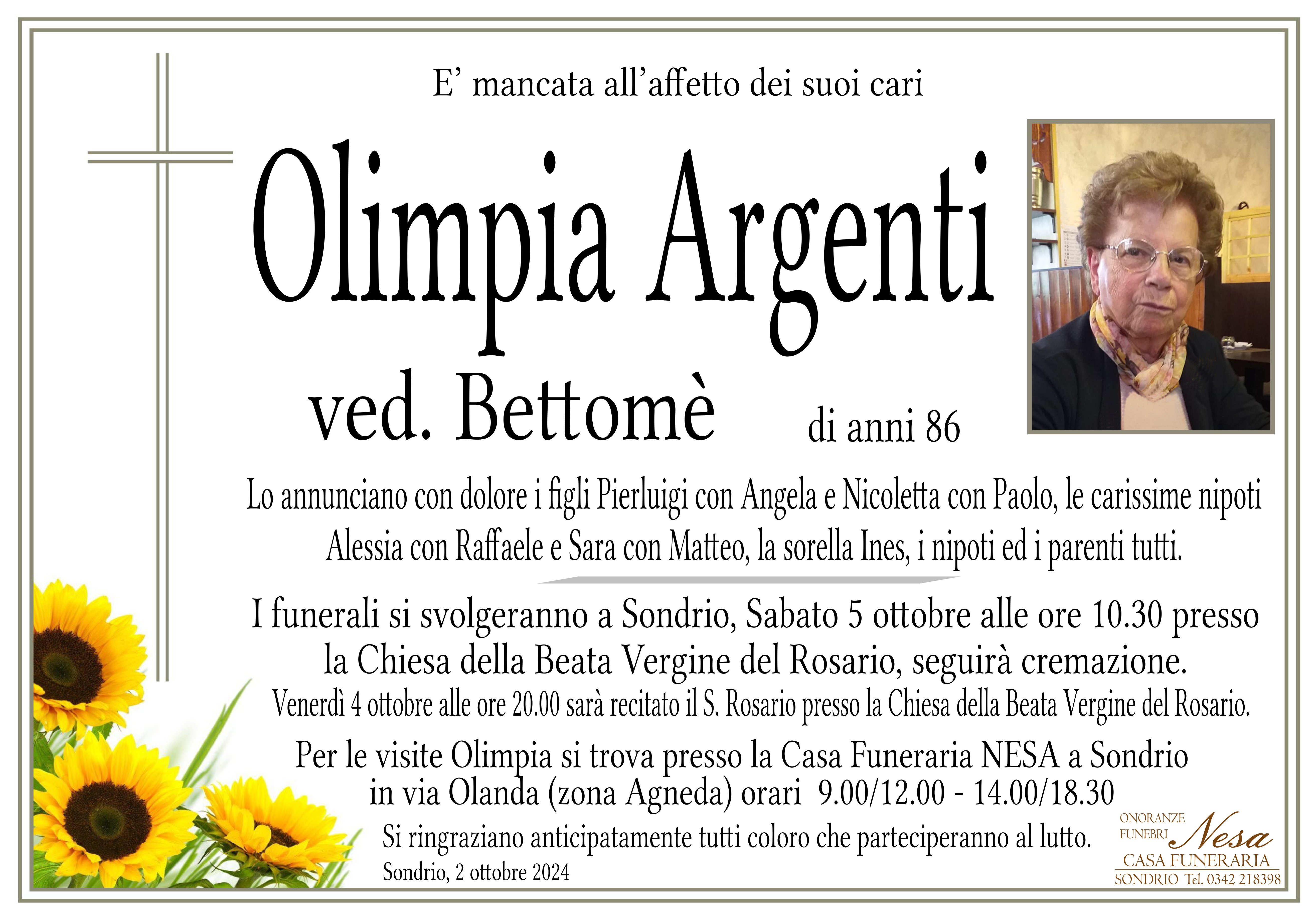 Necrologio Olimpia Argenti ved. Bettomè